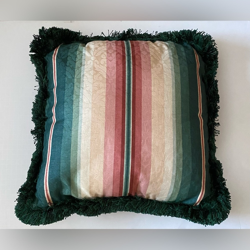 18” X 18” Damask pillow made with Ralph Lauren Mesa Aqua Aztec Southwest Striped
